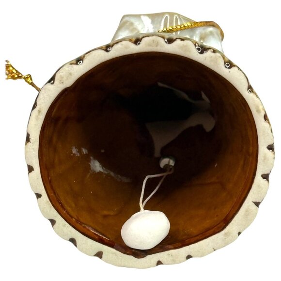 Ceramic Angel Bell figurine Christmas Ornament Green Dress Gold Accents VTG - Picture 6 of 7